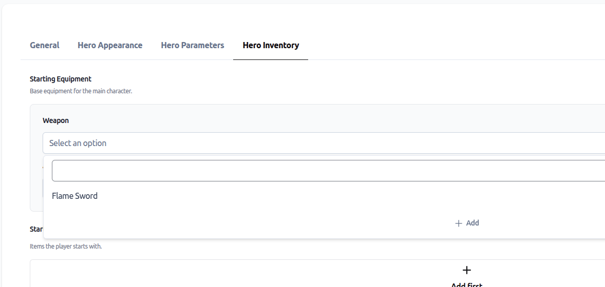 Hero starting inventory