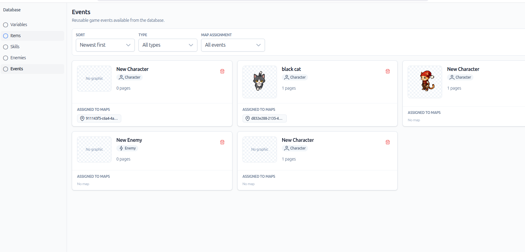 Reusable Events, Event Database and Map Triggers