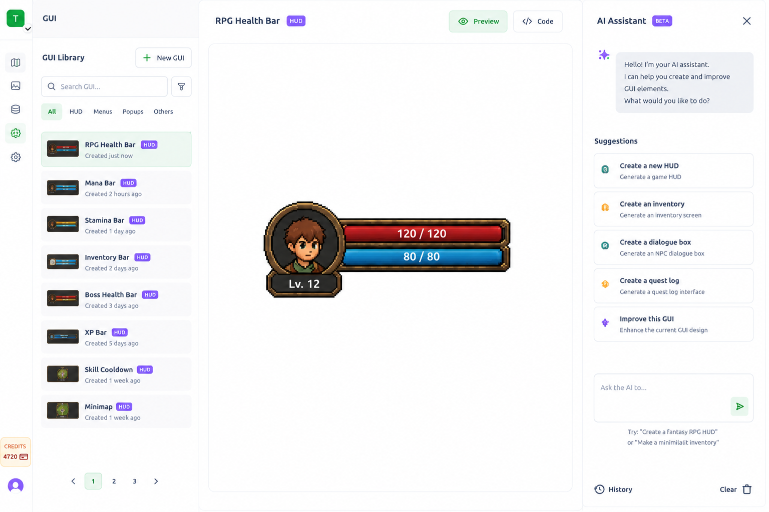 AI-generated GUI in RPG Studio