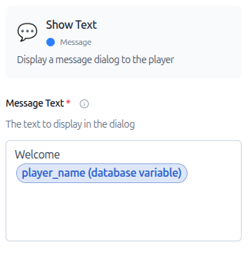 Insert a database variable into a Show Text message