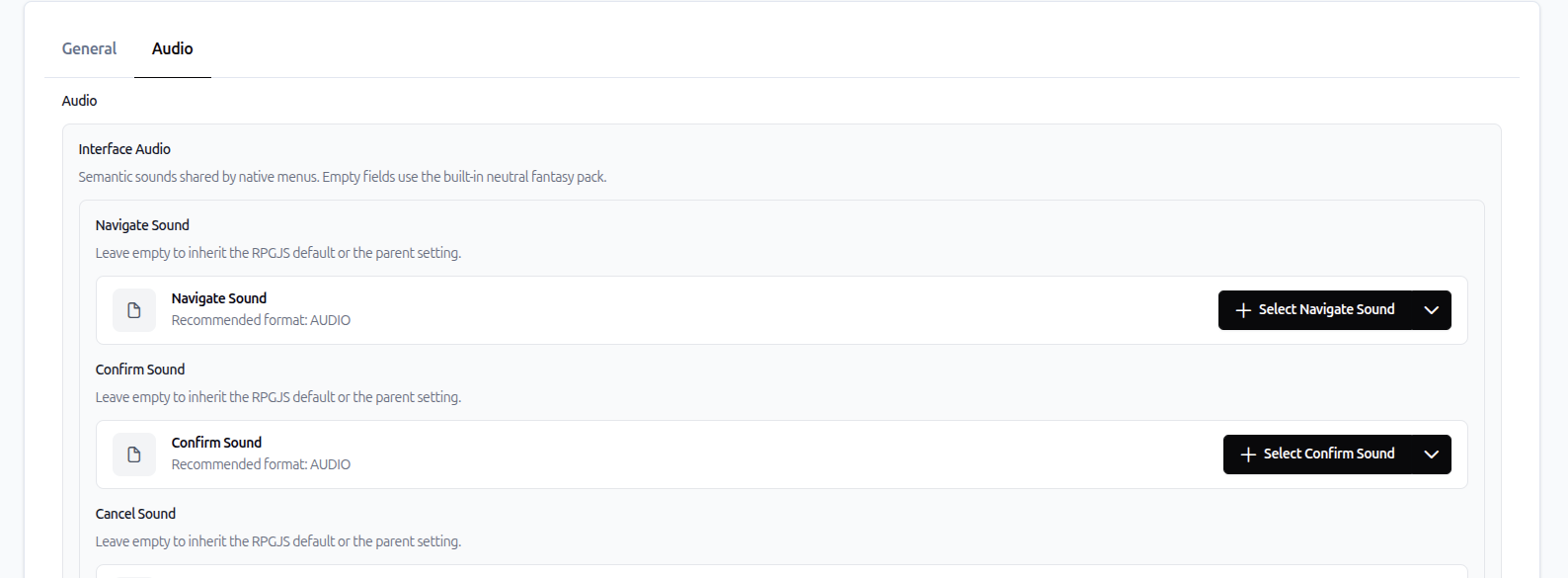 Audio settings for navigation and confirmation sounds