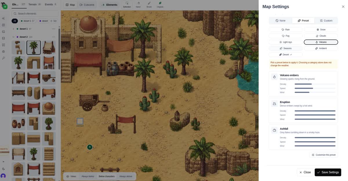Weather presets in the map settings
