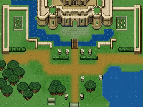 Map generated by RPGJS Studio from the prompt: Castle of Zelda, A Link to the Past style